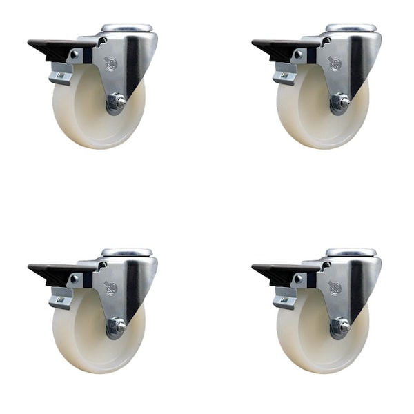 Service Caster 4'' Nylon Wheel Swivel Bolt Hole Caster Set with Posi Lock Brakes, 4PK SCC-BH20S414-NYS-PLB-4 - main